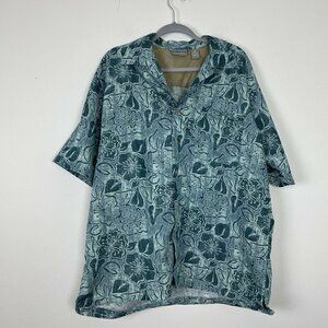 Quest Blue Hawaiian Button Down Shirt Size large